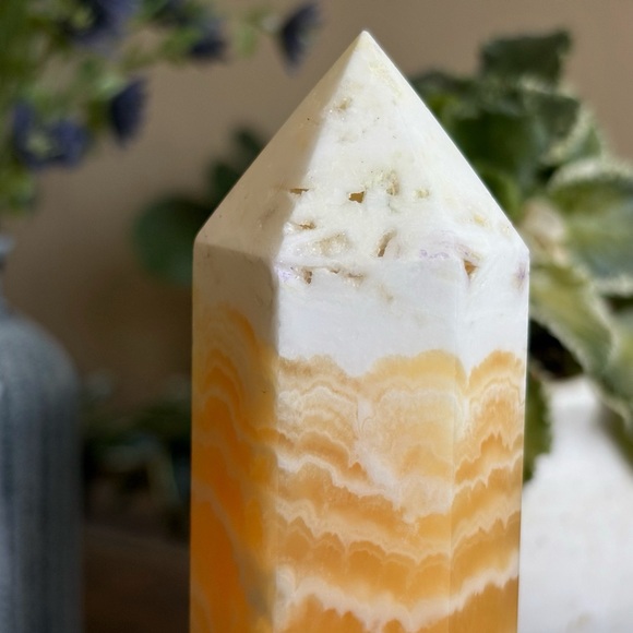 Imperfect - Large Yellow Banded Calcite Tower - 1.77 Pounds and 9.25 Inches Tall - Picture 10 of 13